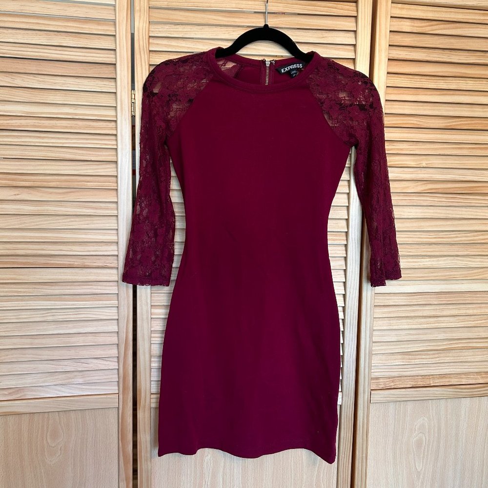 Maroon Lace Bodycon Express Dress